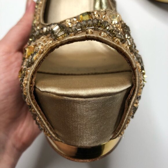 RARE ZiGiNY Black Label Romi Gold Jewel Gem Satin Sexy Peep-toe Pumps Stilettos - Picture 6 of 16